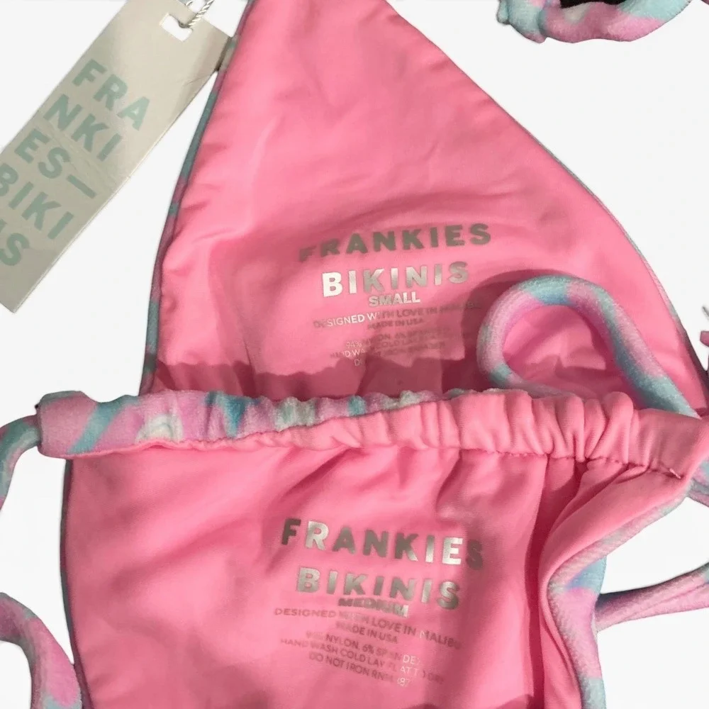 New Frankies Bikinis Tia Terry Triangle Top Small Bottom‎ Medium Smiley Floral